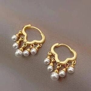 Elegant Golden Pearl Drop Earrings - gold plated with faux pearls